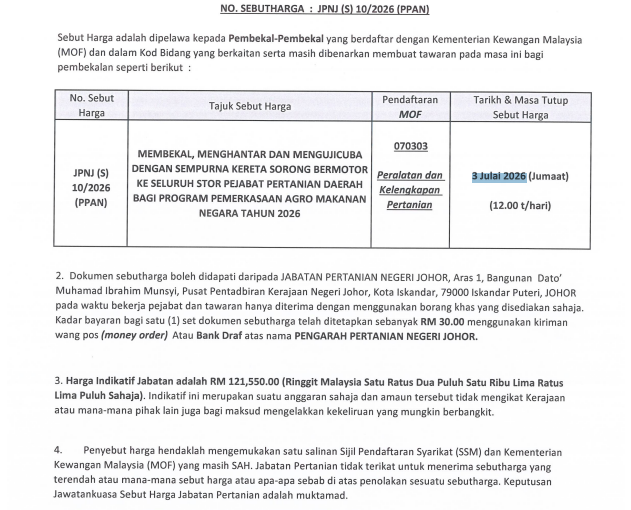 KENYATAAN TAWARAN SEBUTHARGA
