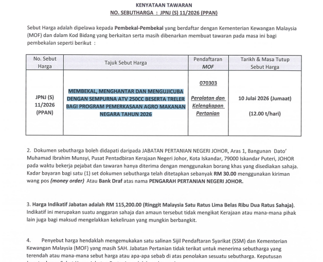 KENYATAAN TAWARAN SEBUTHARGA