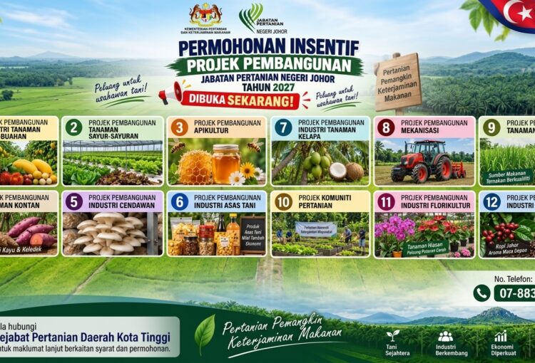 PERMOHONAN INSENTIF PROJEK PEMBANGUNAN PERTANIAN NEGERI JOHOR TAHUN 2027 KINI DIBUKA